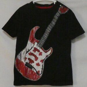 Black Guitar Graphic T-Shirt P2P 12.5 inches measured Great For Canada Day